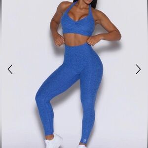 Bombshell sportswear neon blue rave v back leggings set